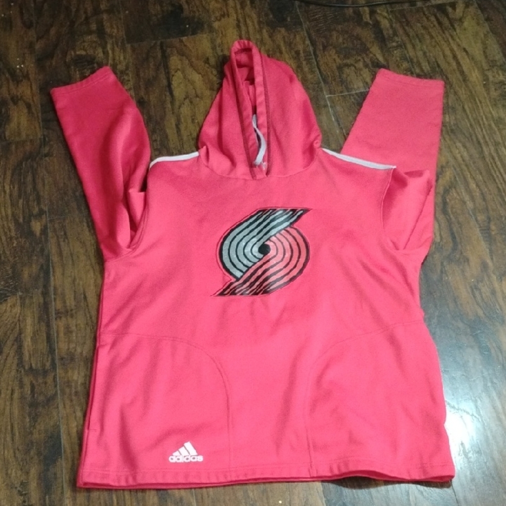 adidas Coral-Red Portland Trail Blazers Pullover Hoodie